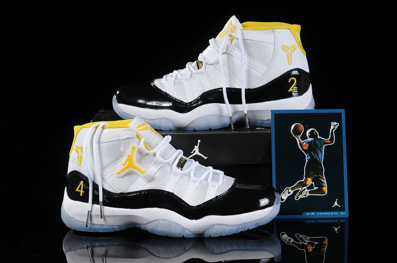 Kobe Air Jordan 11 White Black Yellow Shoes