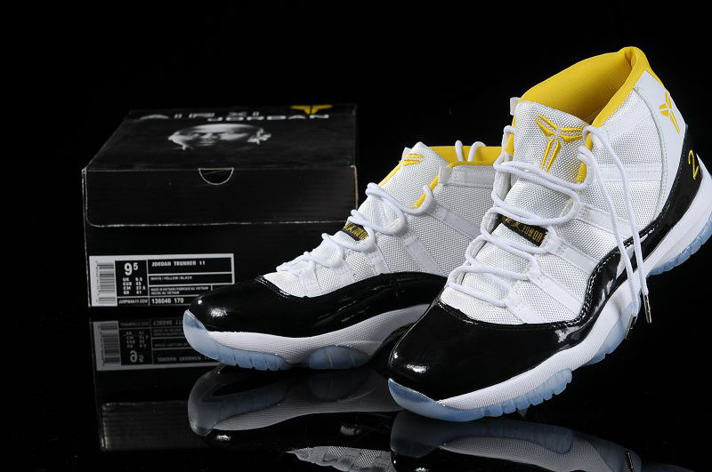 Kobe Air Jordan 11 White Black Yellow Shoes - Click Image to Close