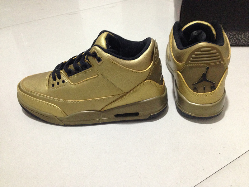 Real Air Jordan 3 Retro All Gold Black Shoes