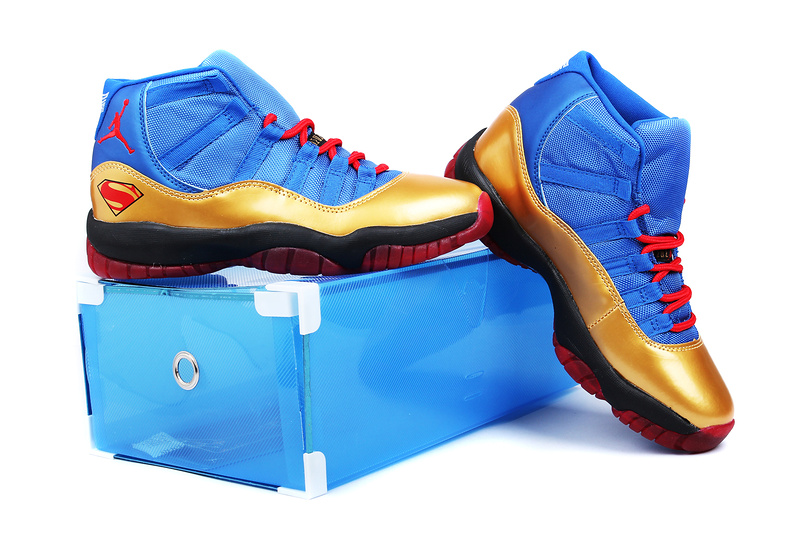 Superman Air Jordan 11 Edition Blue Gold Black Red Shoes - Click Image to Close