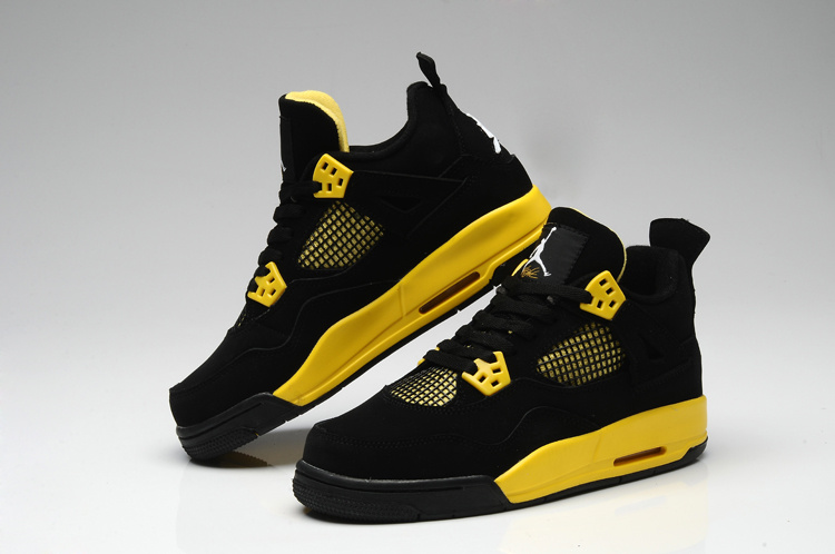 Thor Air Jordan 4 Black Yellow For Women - Click Image to Close