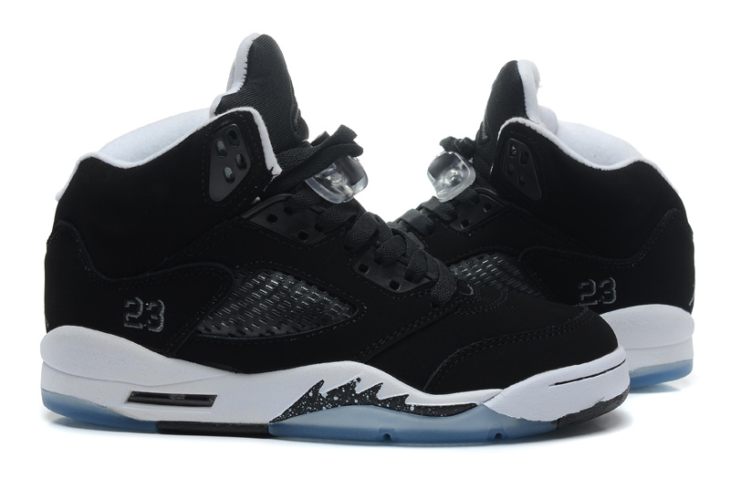 New Top Layer Leather Air Jordan 5 Black White Shoes - Click Image to Close