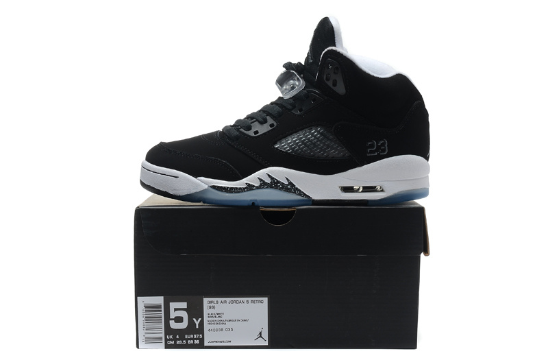 New Top Layer Leather Air Jordan 5 Black White Shoes - Click Image to Close