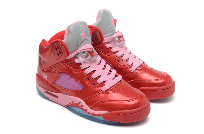 New Top Layer Leather Air Jordan 5 Red Pink Shoes