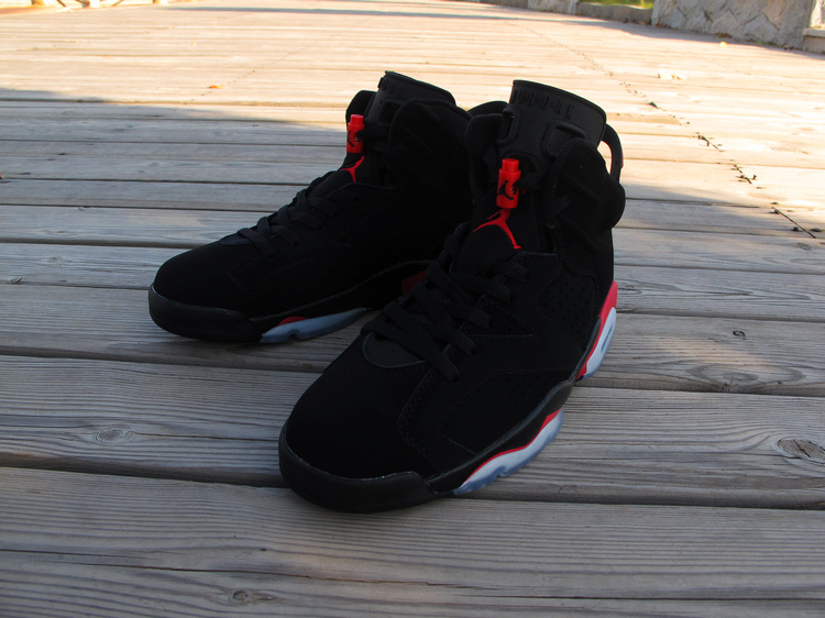 Top Layer Leather Jordan 6 Black Deep Red White Shoes - Click Image to Close