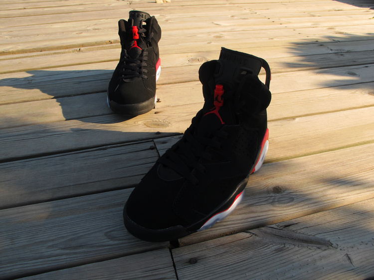 Top Layer Leather Jordan 6 Black Deep Red White Shoes - Click Image to Close