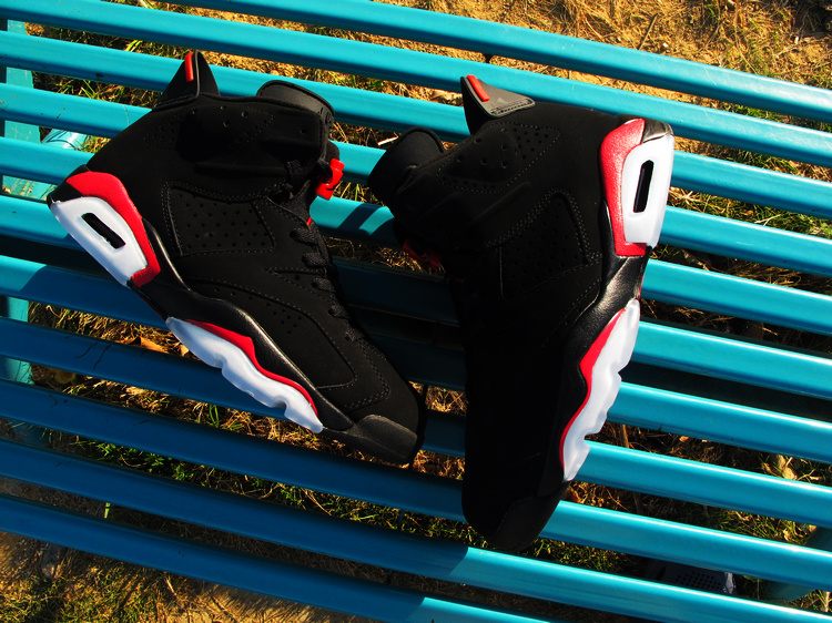 Top Layer Leather Jordan 6 Black Deep Red White Shoes - Click Image to Close