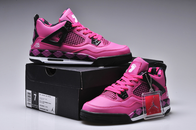 New Women Jordan 4 Barefoot Print Pink Black Shoes JORDANS58 - 70 ...