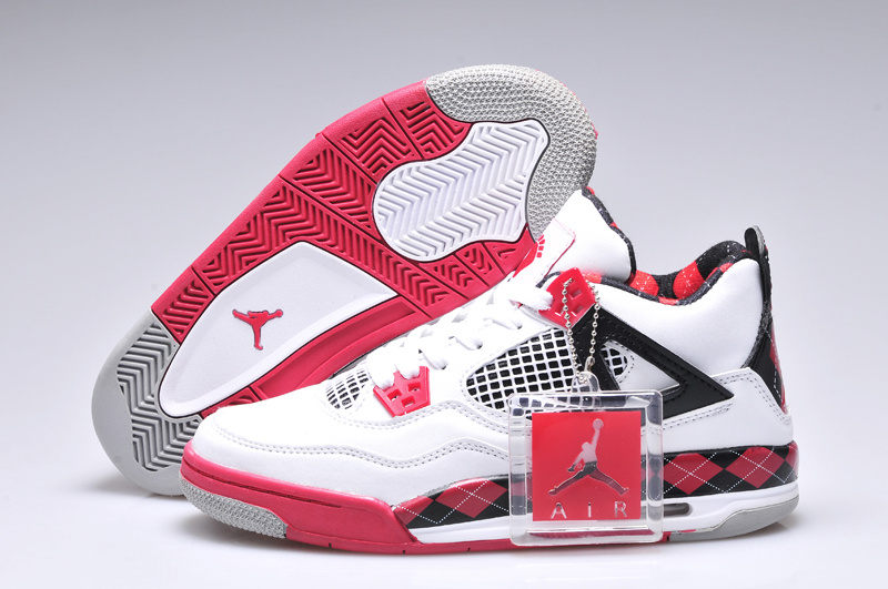 New Women Jordan 4 Barefoot Print White Red Black Shoes