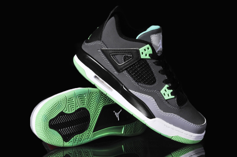 New Women Jordan 4 Oreo Black Grey Green Shoes - Click Image to Close