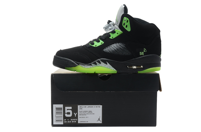 New Women Jordan 5 Black Green Shoes