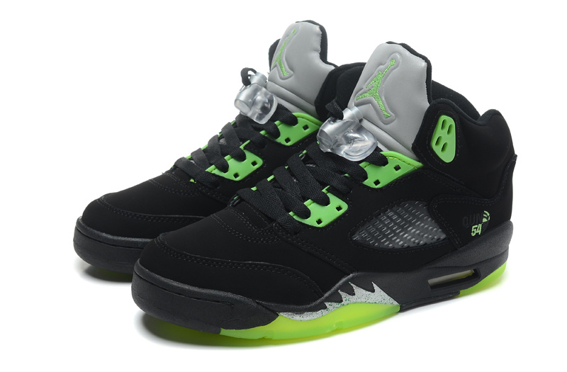 New Women Jordan 5 Black Green Shoes - Click Image to Close