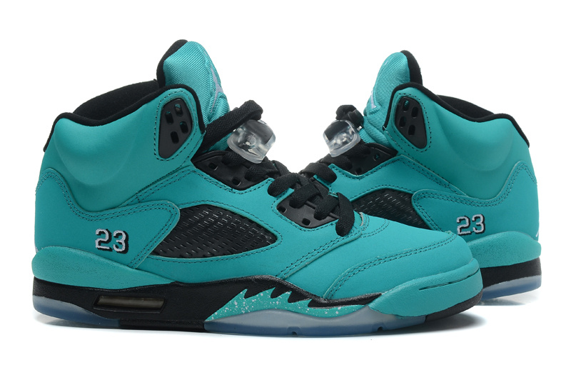 New Women Jordan 5 Blue Black Shoes