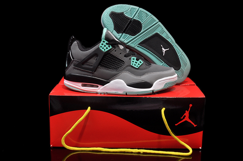 New Womens Jordan 4 Hardback Black Grey Green White Shoes