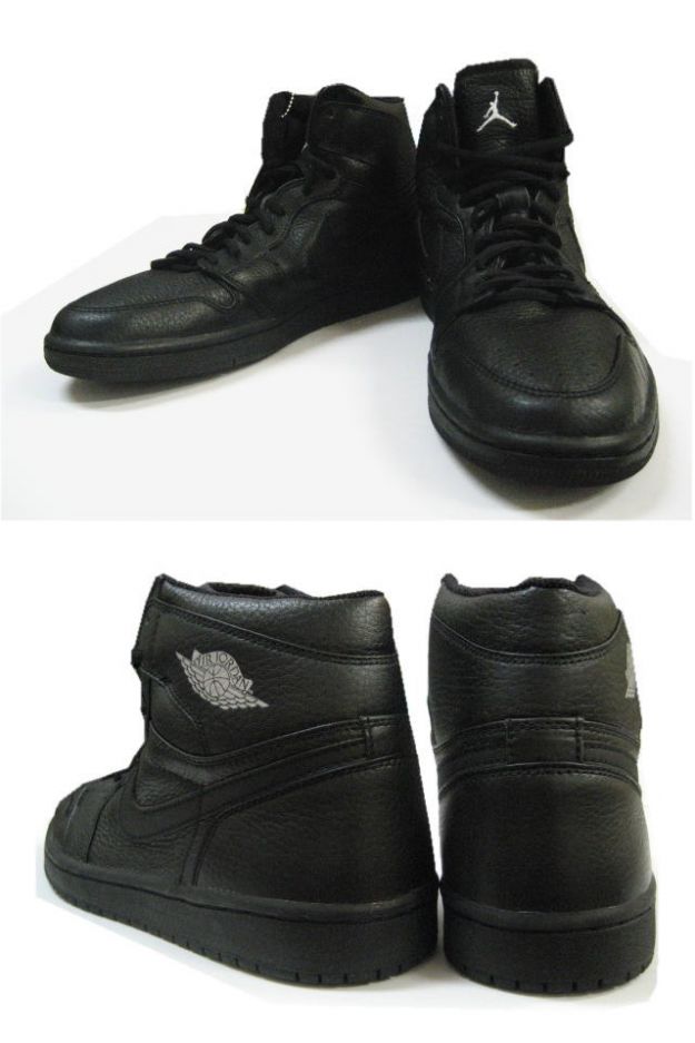 Jordan 1 Retro 2001 All Black Metallic Silver Shoes - Click Image to Close