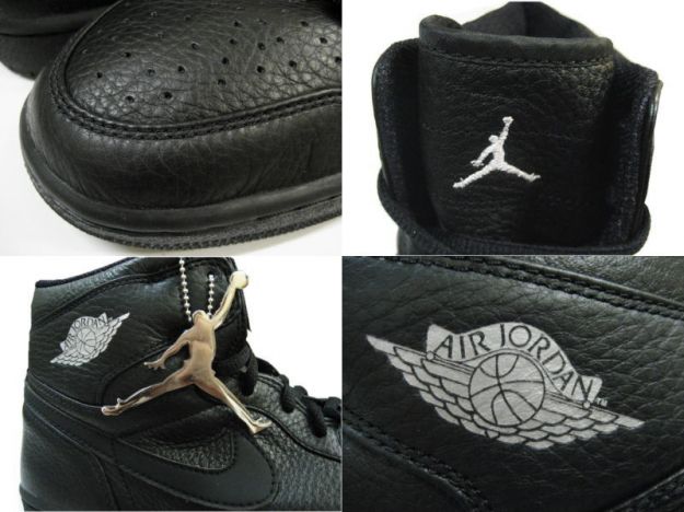 Jordan 1 Retro 2001 All Black Metallic Silver Shoes - Click Image to Close