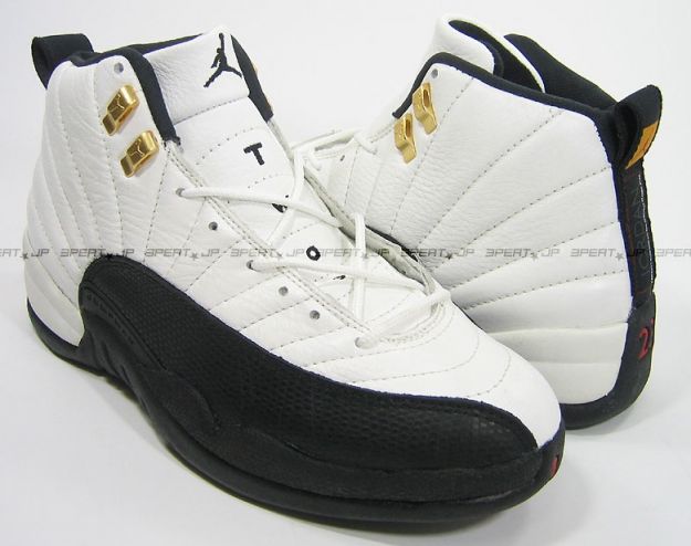 jordan 12 taxi white black gold shoes