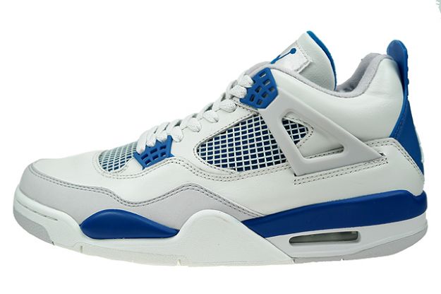 Jordan 4 Retro white military blue neutral grey shoes