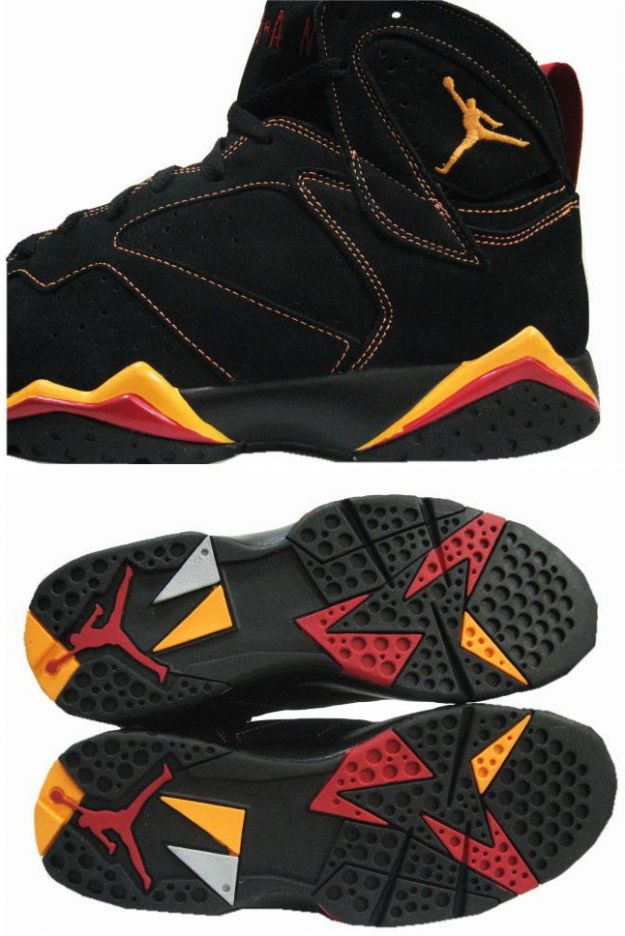 Jordan 7 Retro black citrus varsity red shoes